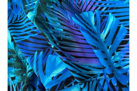 Voluminous Sapphire Palm Fronds Nylon&nbsp;Swimsuit Knit