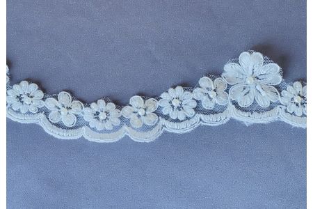 1 1/2" Light Ivory Sequined & Pearled Alençon Style Lace Trim