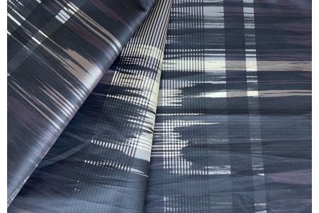 Elegant Plum, Black & Cream Ikat Crisp Polyester Taffeta