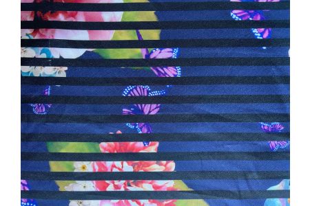 Navy Striped Posies & Butterflies Dress-Weight Polyester