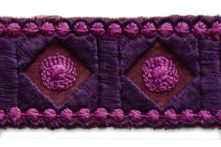 1 1/2" Geometric Plum & Fuchsia Embroidered Cotton Trim