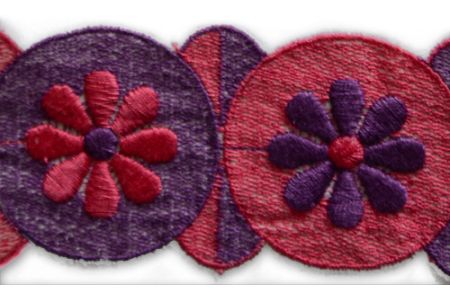 2"  Bubblegum & Purple Flower Power Embroidered Trim