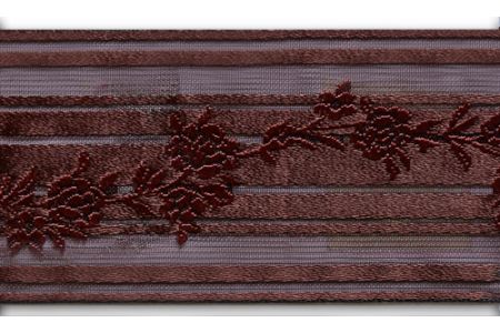 1 3/4" Striped Raisin Fondant Floral Garland Woven Ribbon (Made in France)