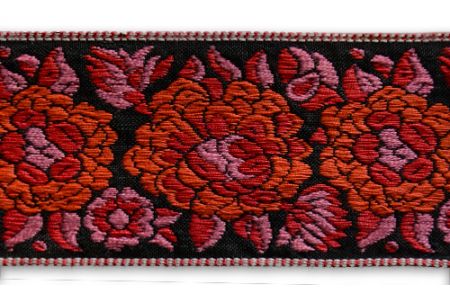 2 1/4" Scarlet Peonies Woven Cotton Ribbon
