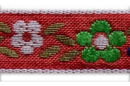 1/2" Emerald, Navy & White Flowers Woven Ribbon