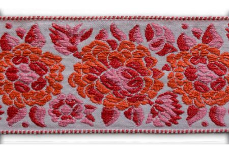 2 1/4" Crimson & Pink Peonies Woven Cotton Ribbon